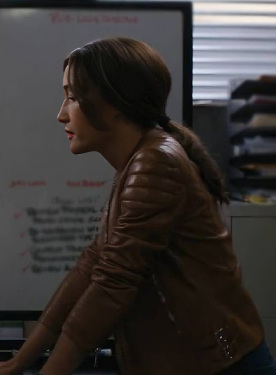 Maggie Q Ballard 2025 Brown Leather Jacket