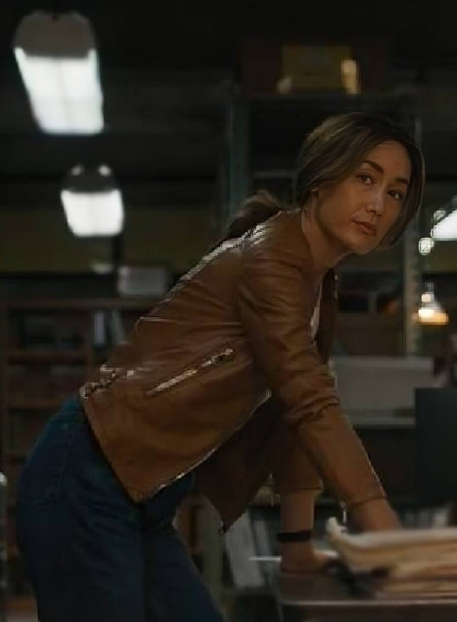 Maggie Q Ballard 2025 Brown Leather Jacket