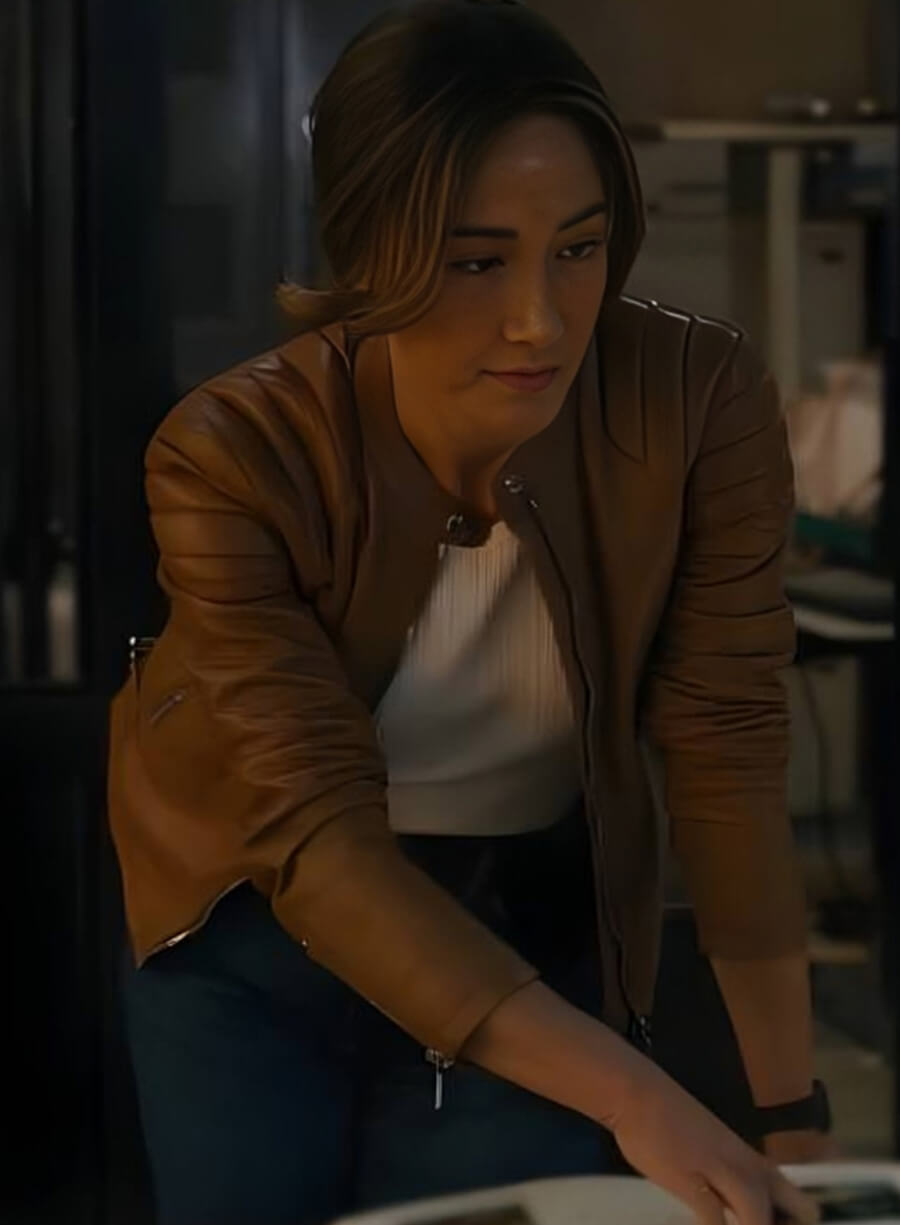 Maggie Q Ballard 2025 Brown Leather Jacket