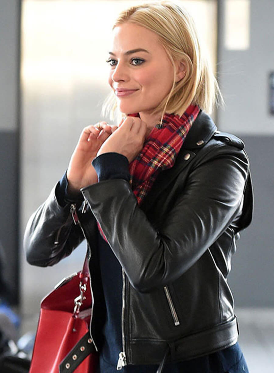 Margot Robbie Black Leather Jacket
