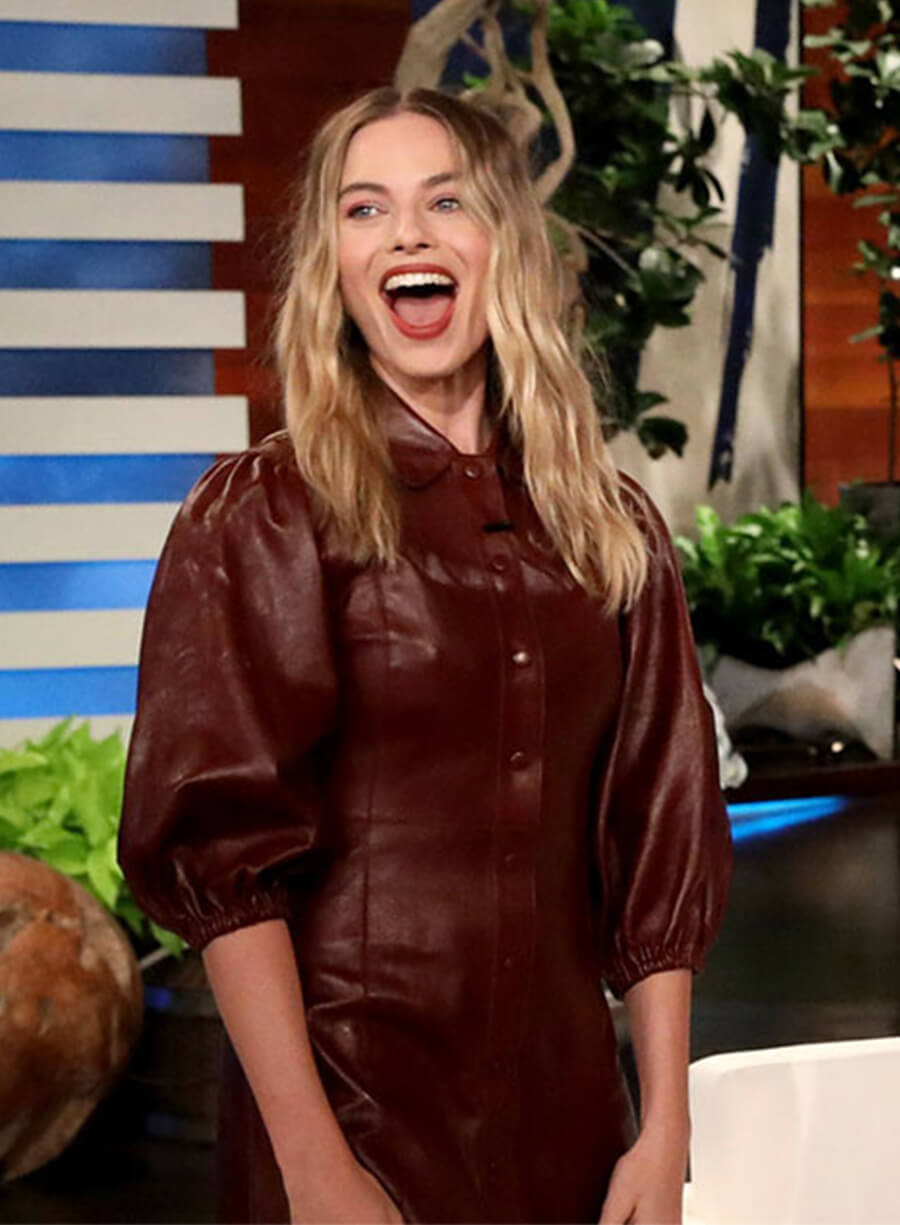 Margot Robbie Brown Leather Dress LeatherJacketMerchant Margot Robbie Brown Leather Dress LeatherJacketMerchant