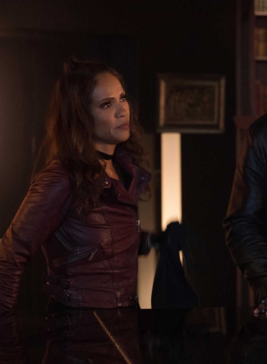 Mazikeen Lesley-Ann Brandt Lucifer Maroon Motorcycle Jacket
