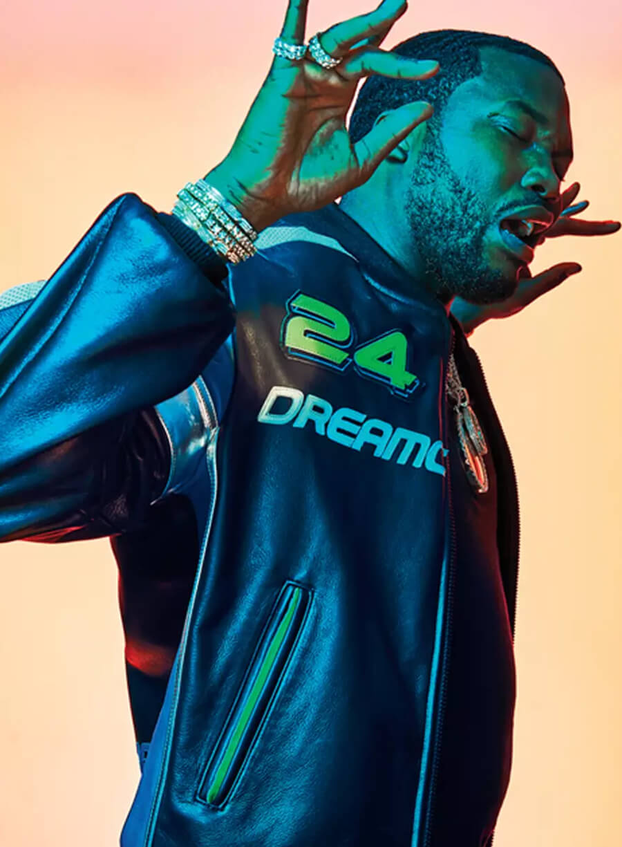 Meek Mill Black Leather Racing Jacket