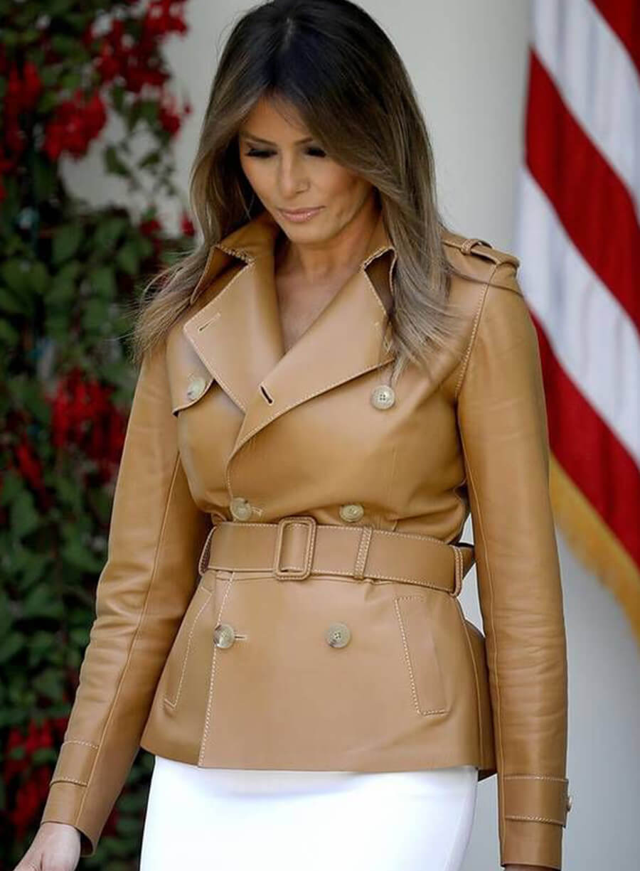 Melania Trump Brown Leather Peacoat