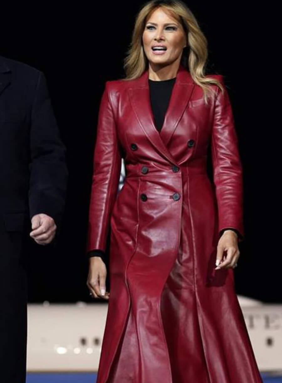 Melania Trump Red Leather Trench Coat