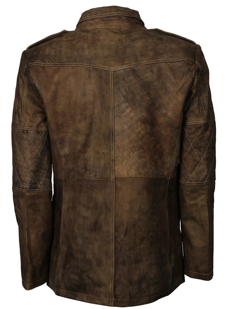Men Brown Distressed Leather Coat
