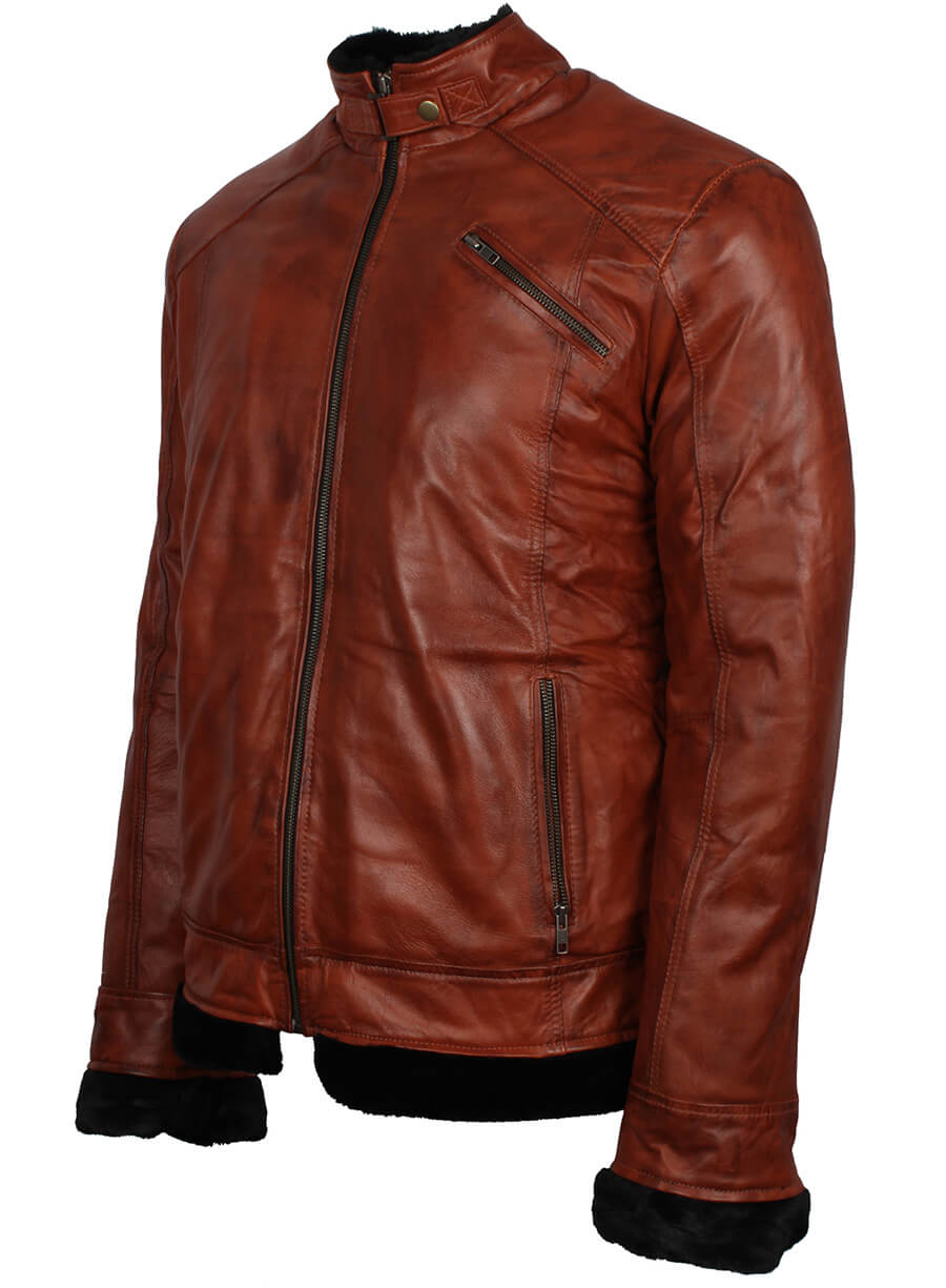 Men Brown Winter Fur Leather Jacket