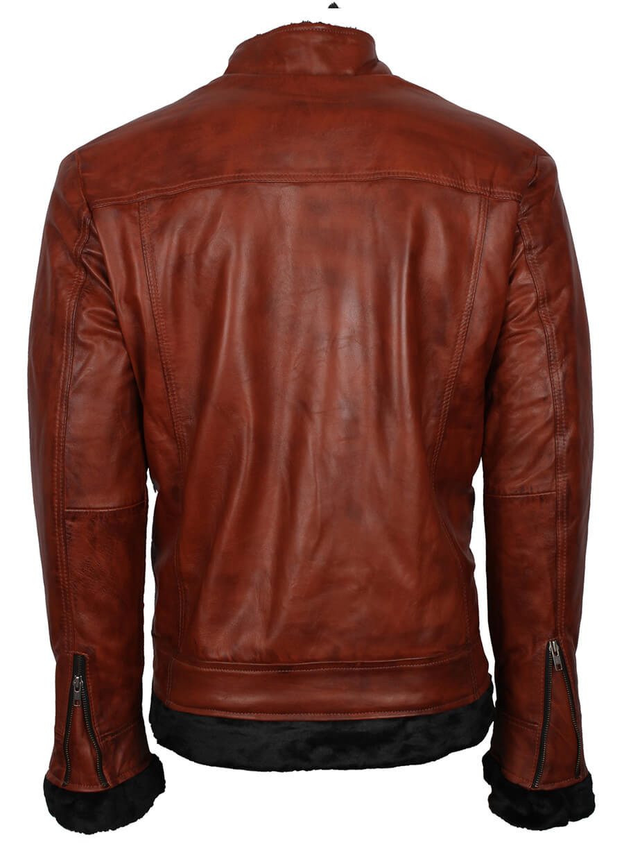 Men Brown Winter Fur Leather Jacket