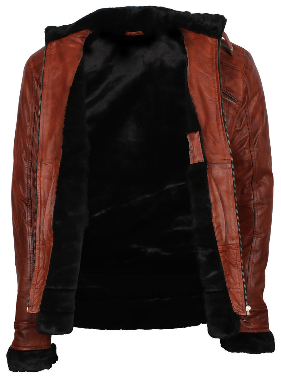 Men Brown Winter Fur Leather Jacket