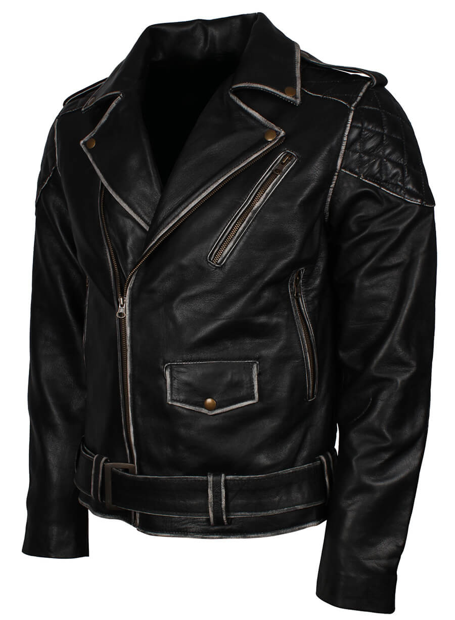 Men Distressed Brando Motorcycle Jacket