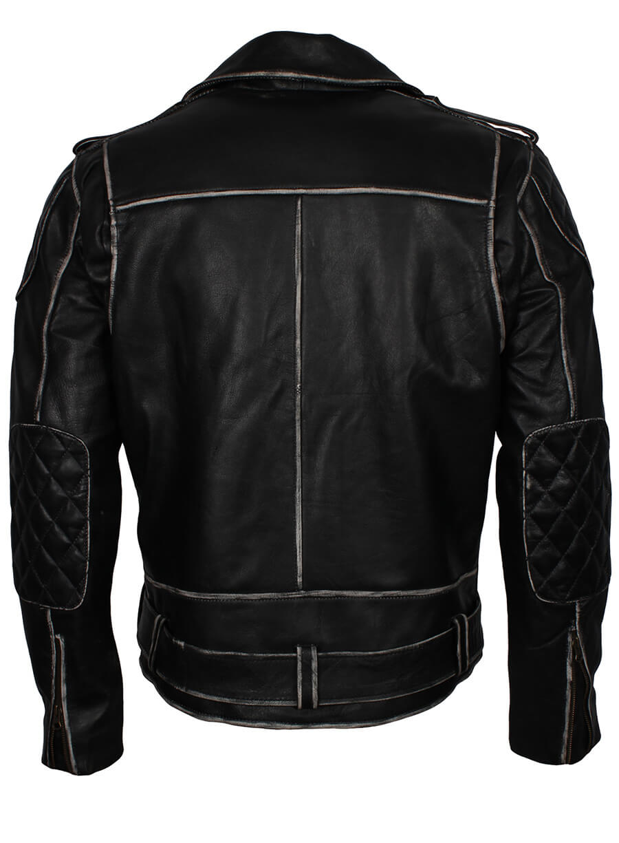 Men Distressed Brando Motorcycle Jacket