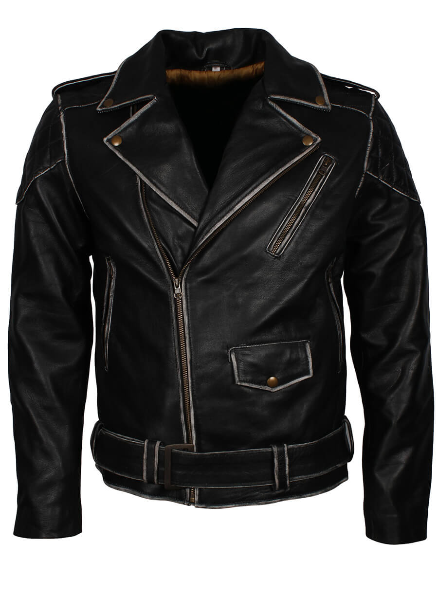 Men Distressed Brando Motorcycle Jacket