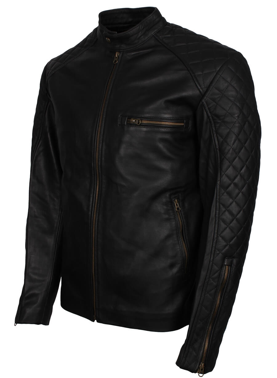 Men Quilted Sleeves Black Fashion Leather Jacket