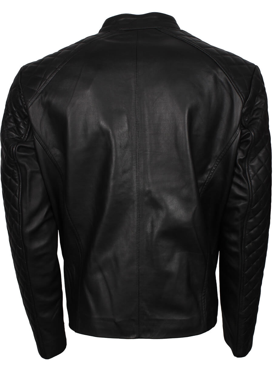 Men Quilted Sleeves Black Fashion Leather Jacket