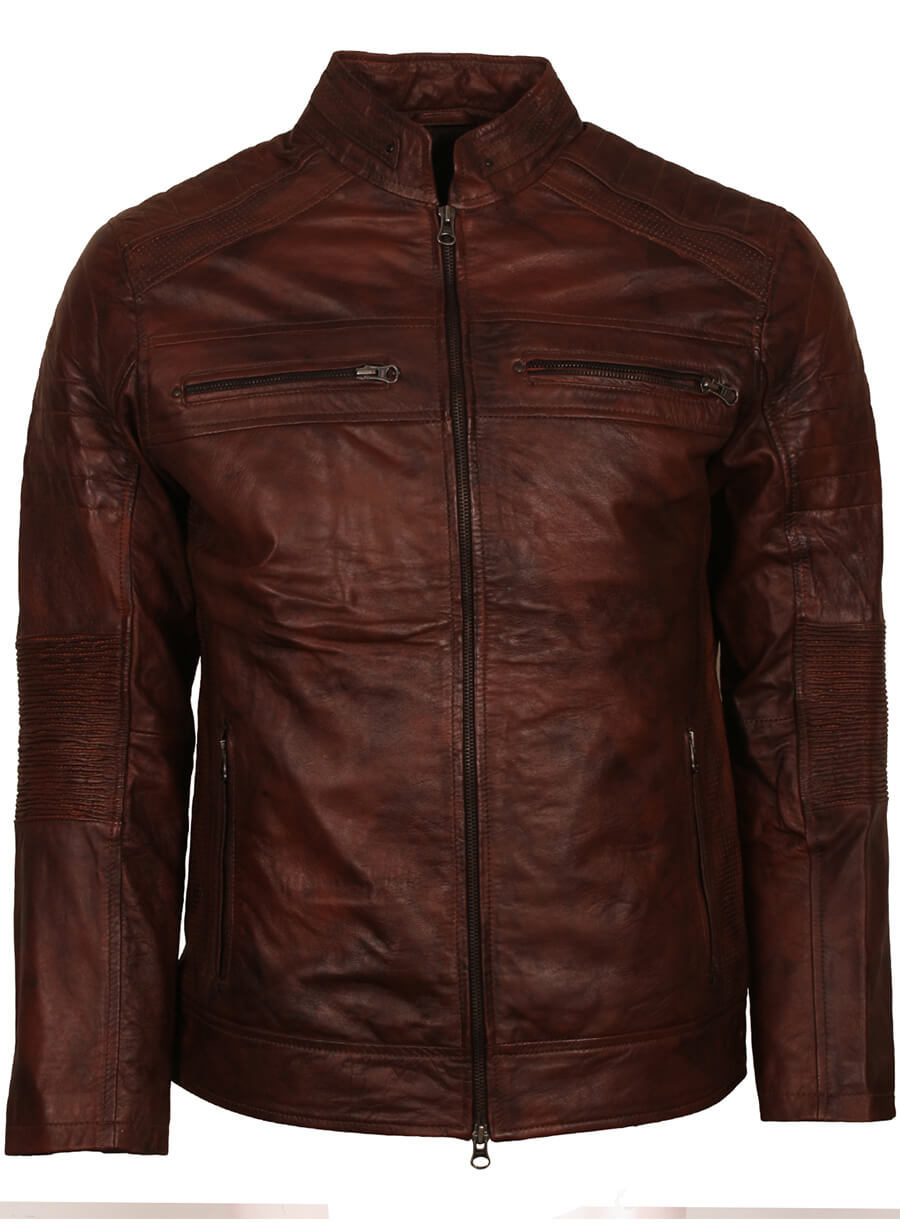Men's Cafe Racer Brown Leather Jacket