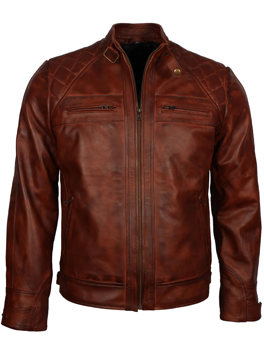 Mens Crocodile Brown Biker Leather Jacket