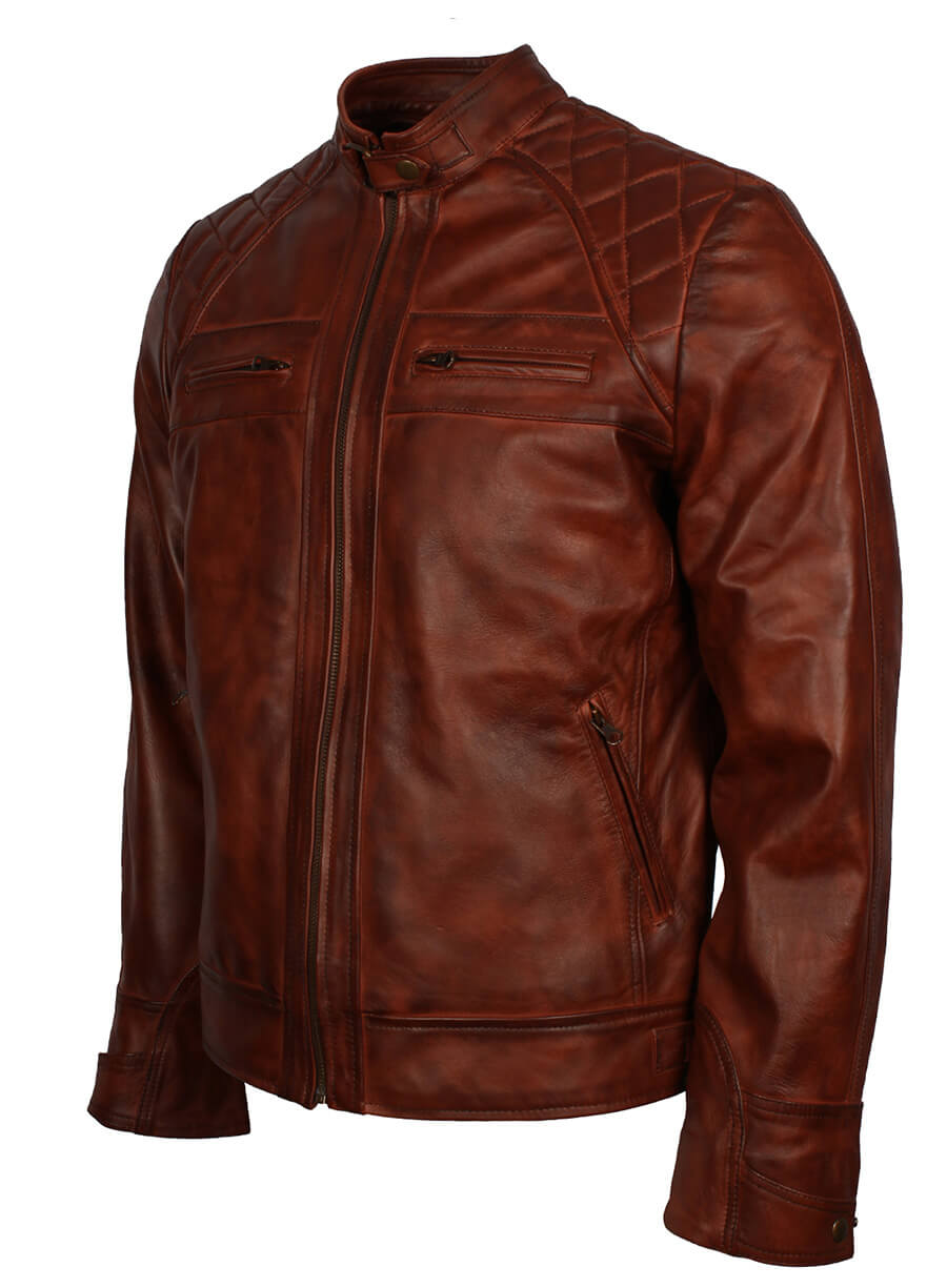 Mens Crocodile Brown Biker Leather Jacket