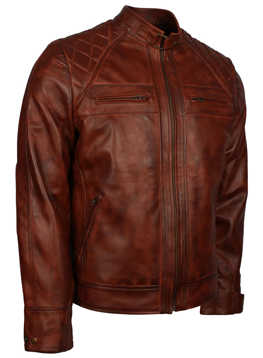 Mens Crocodile Brown Biker Leather Jacket