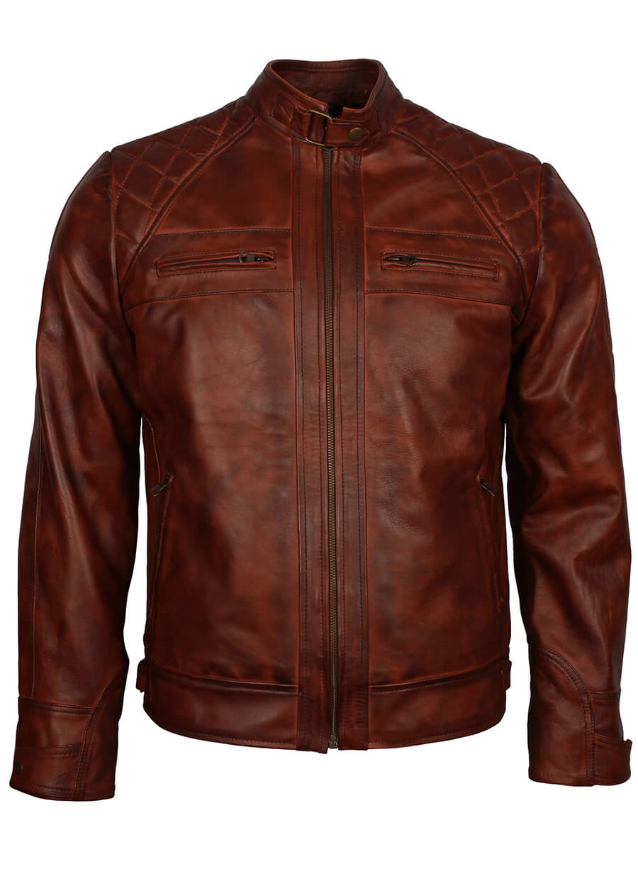 Mens Crocodile Brown Biker Leather Jacket