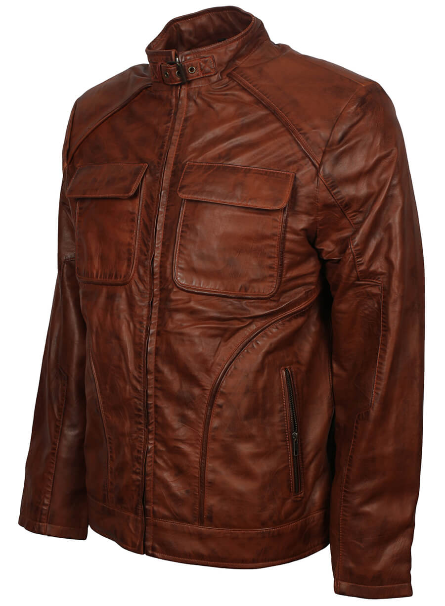 Men's Fashion Waxed Brown Leather Jacket