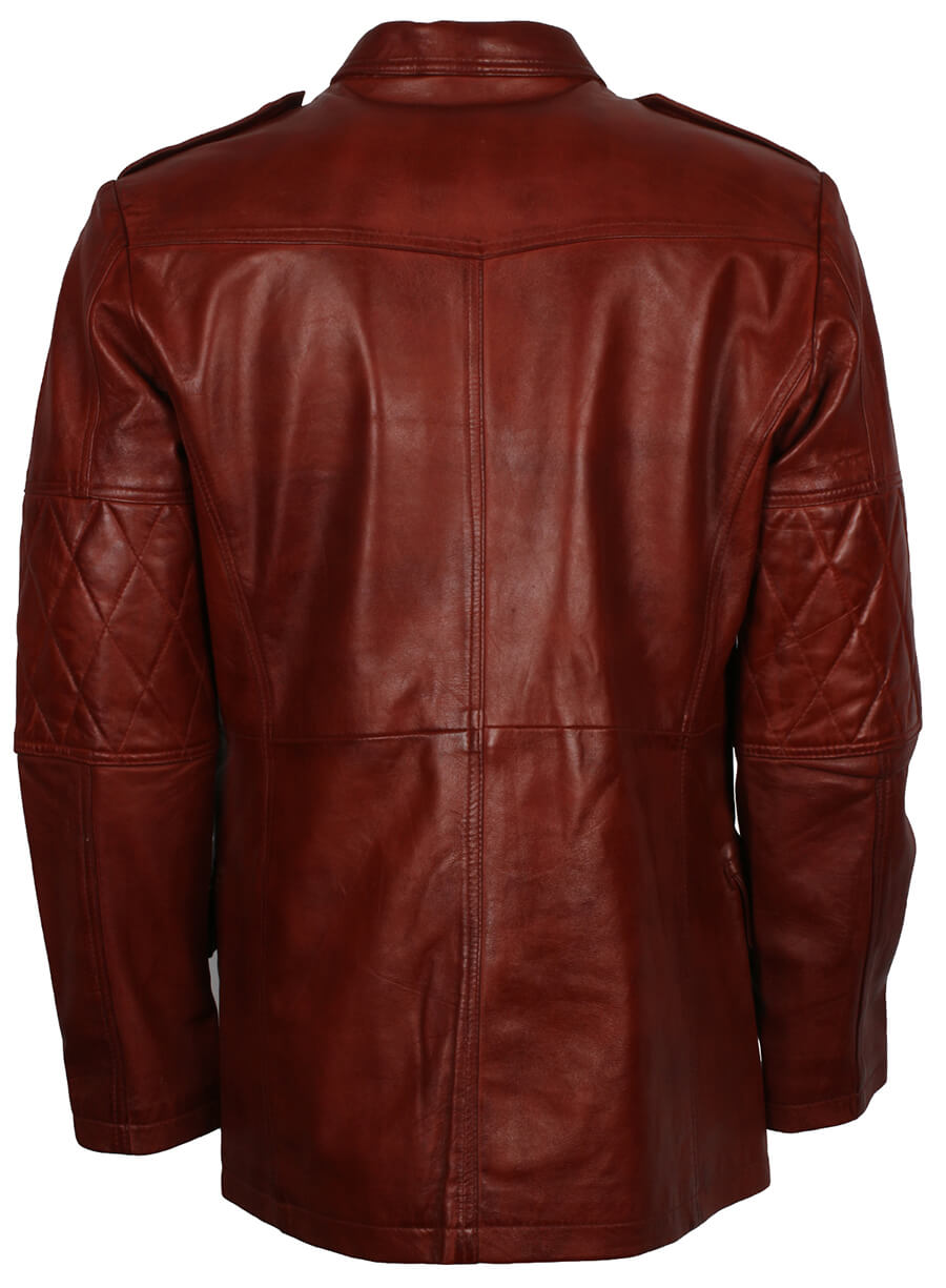 Men's Military Brown Leather Coat