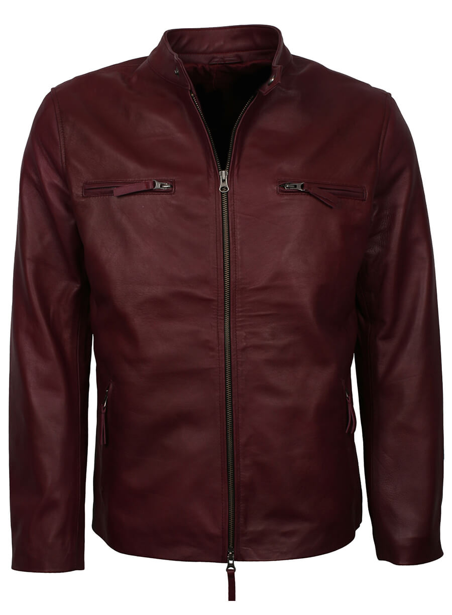 Men's Vintage Biker Maroon Leather Jacket