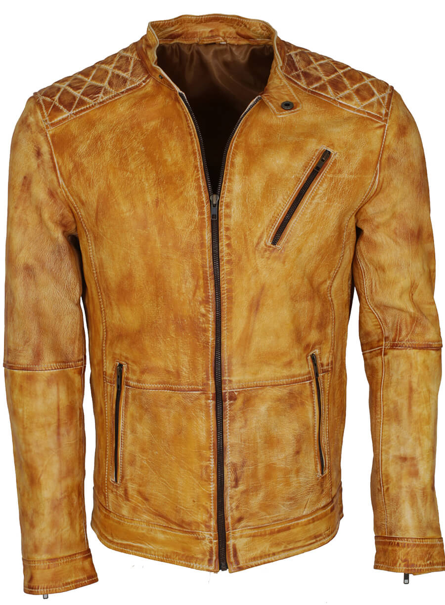 Men's Yellow Waxed Leather Jacket