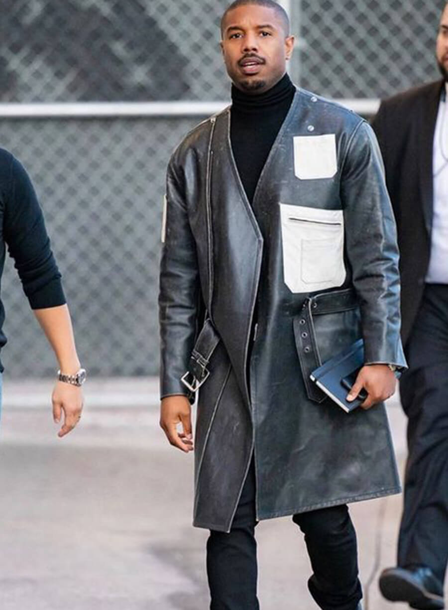 Michael B Jordan Black Leather Long Coat