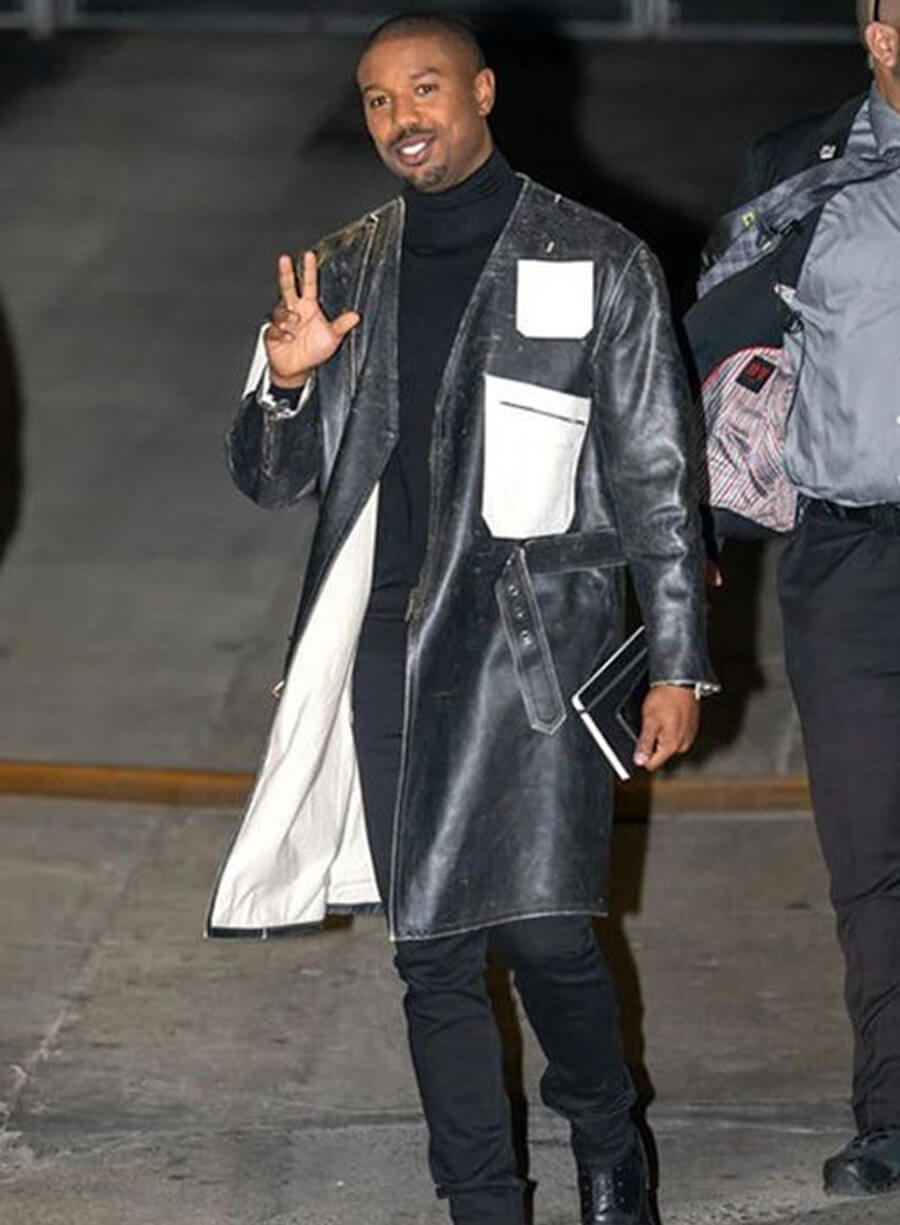 Michael B Jordan Black Leather Long Coat