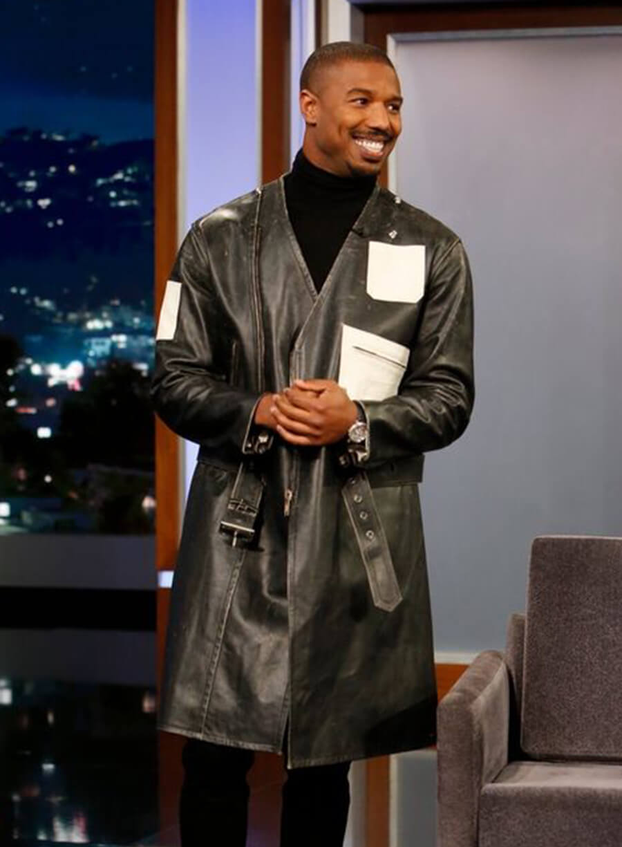 Michael B Jordan Black Leather Long Coat
