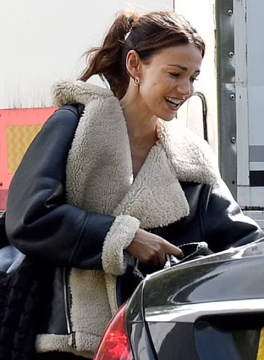 Michelle Keegan Fool Me Once Black Shearling Leather Jacket