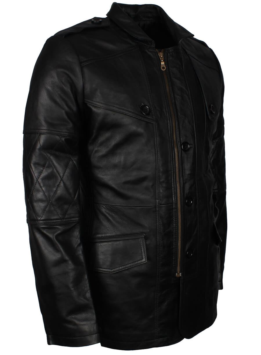 Military Style Black Leather WW2 Coat