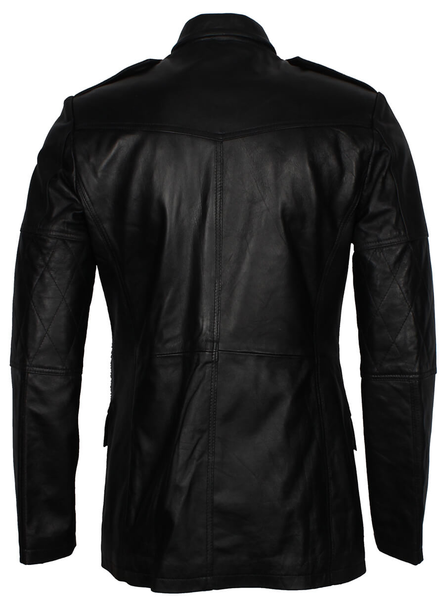 Military Style Black Leather WW2 Coat