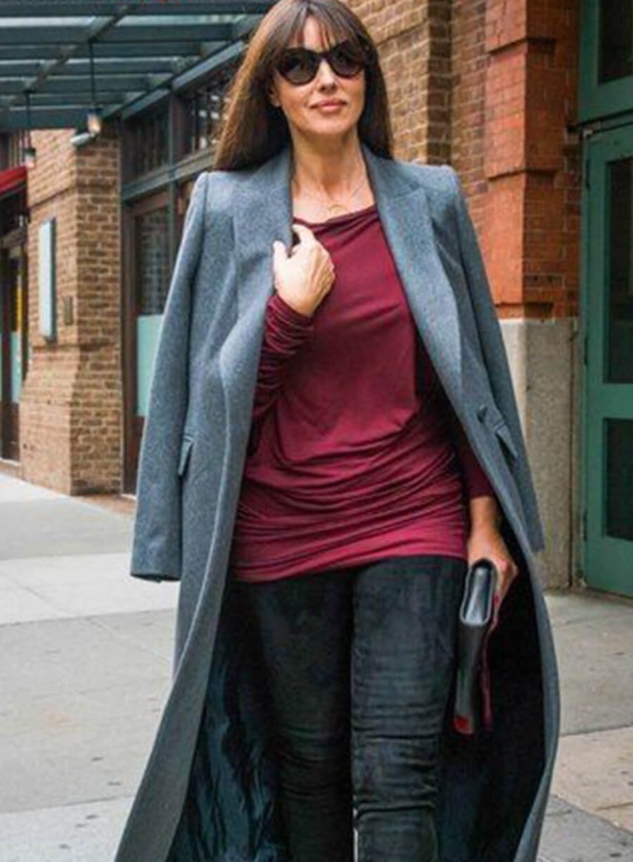 Monica Bellucci Grey Wool Coat