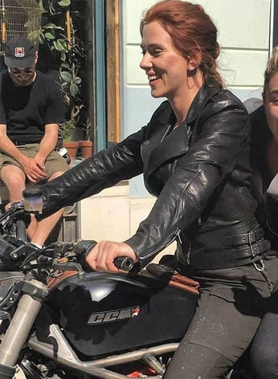 Natasha Romanoff Black Widow Black Biker Leather Jacket