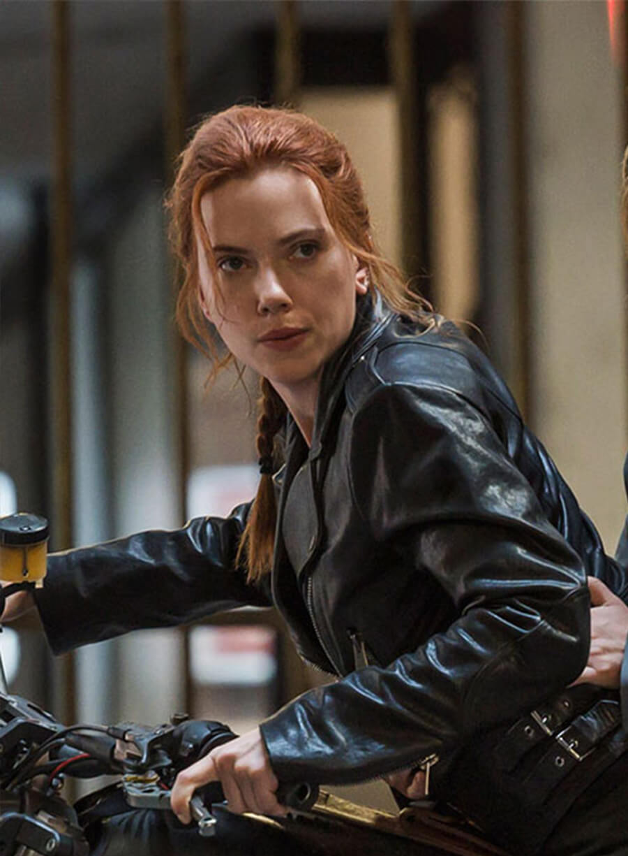 Natasha Romanoff Black Widow Black Biker Leather Jacket