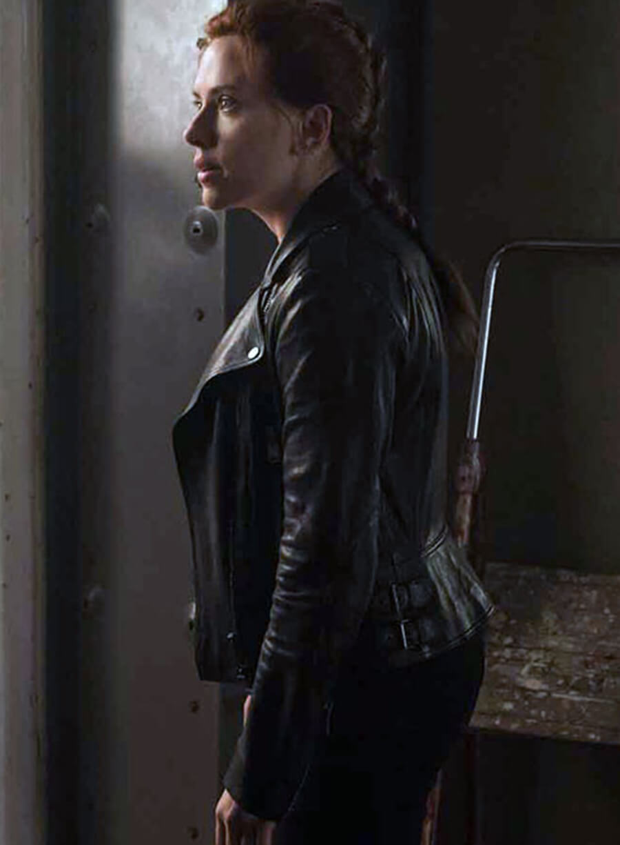 Natasha Romanoff Black Widow Black Biker Leather Jacket
