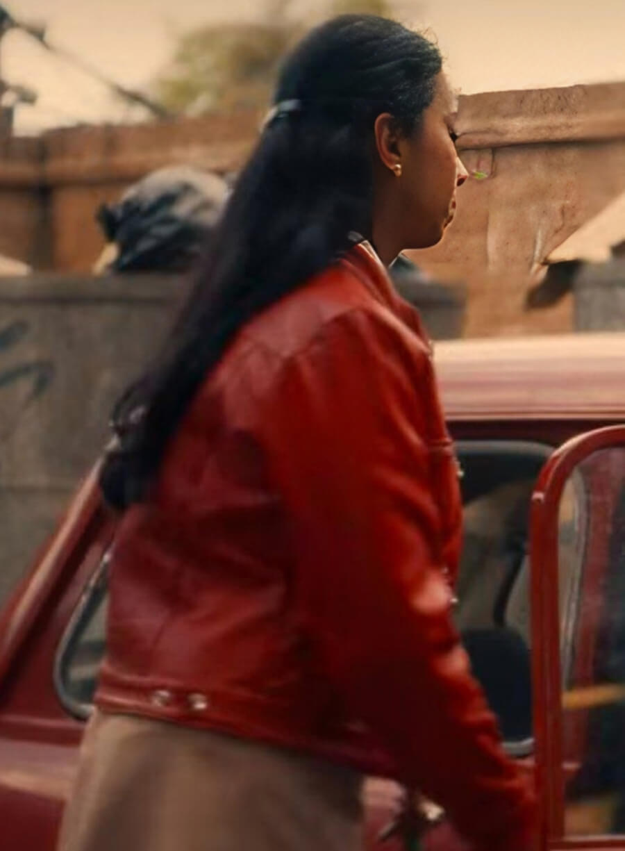 Nida Huq Black Mirror Red Leather Jacket