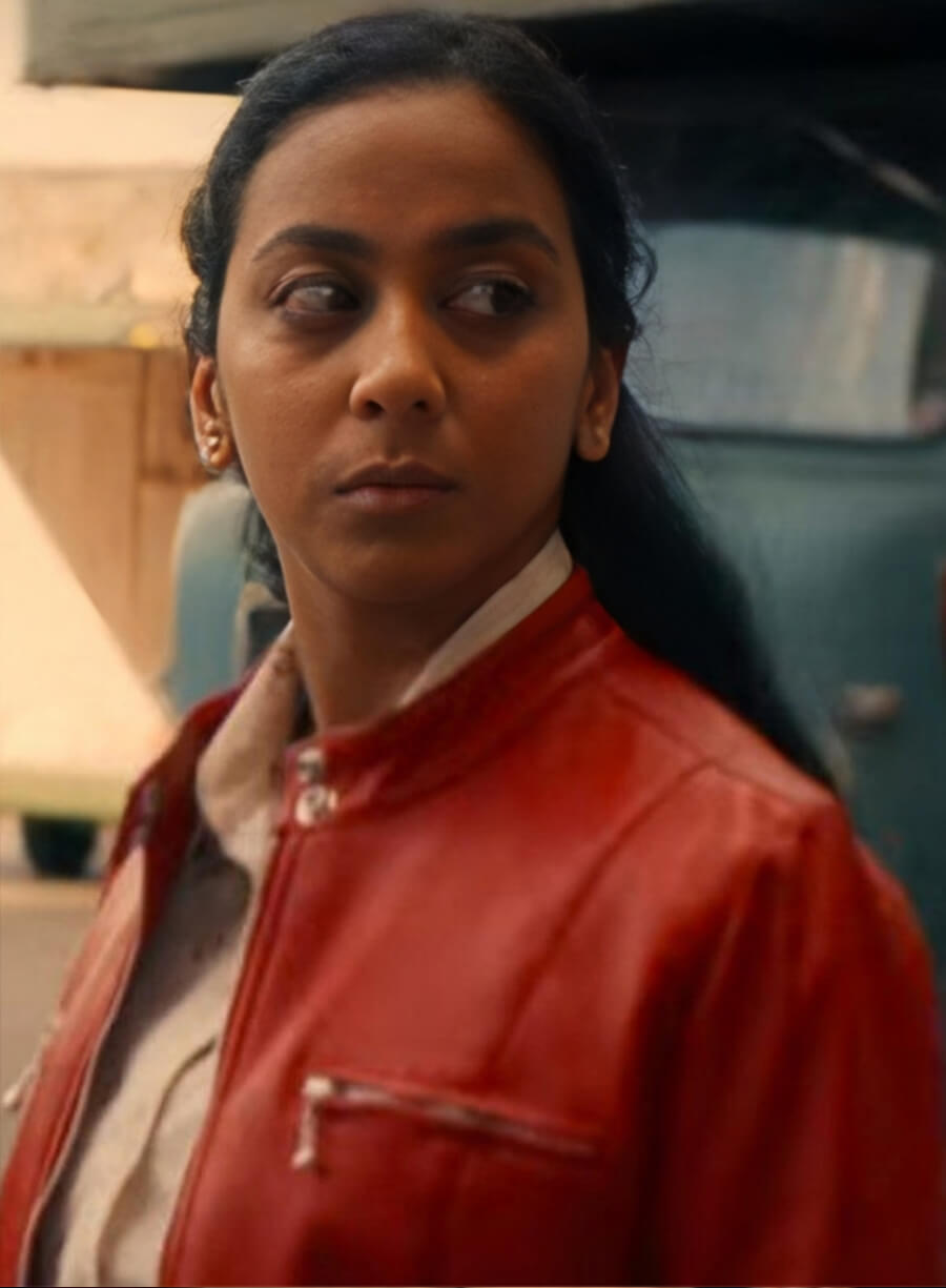 Nida Huq Black Mirror Red Leather Jacket