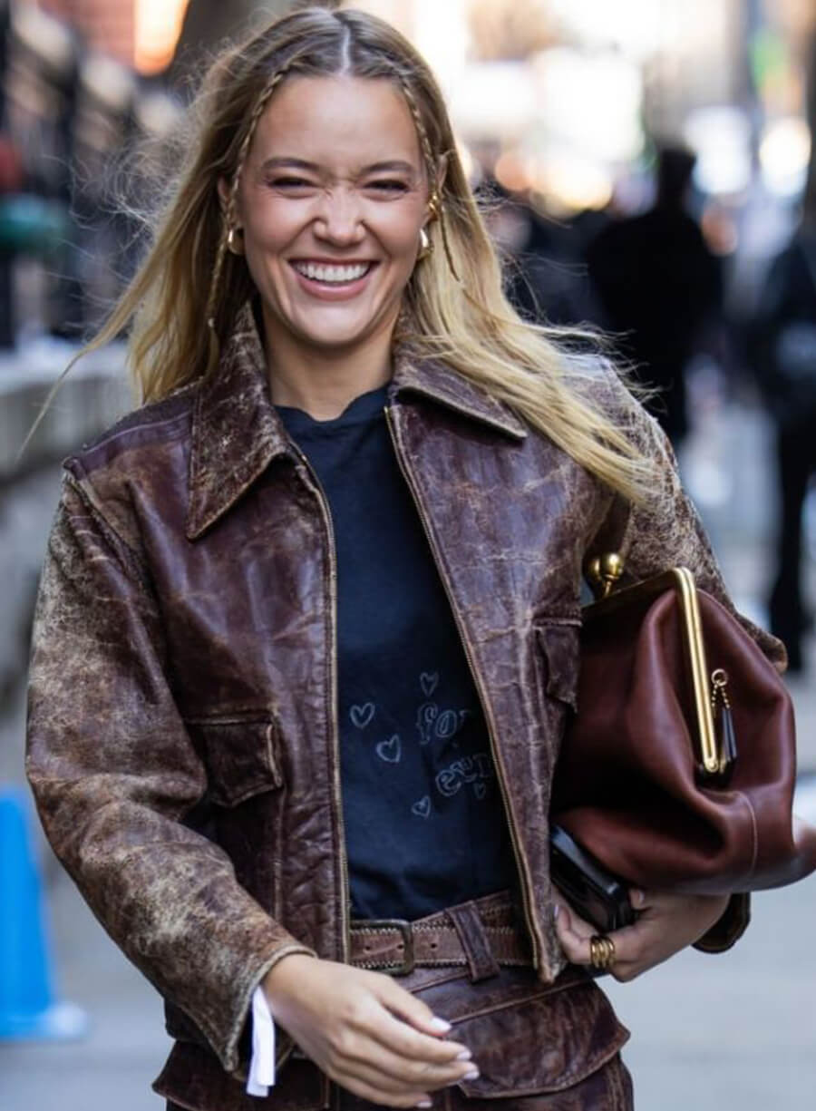Olivia Ponton Coach Fall Show 2025 Brown Leather Jacket