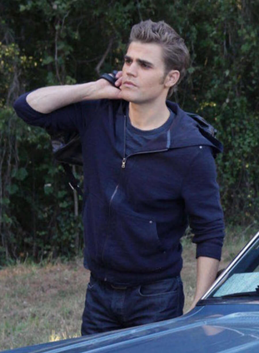 Paul Wesley The Vampire Diaries S02 Blue Zip Up Hoodie