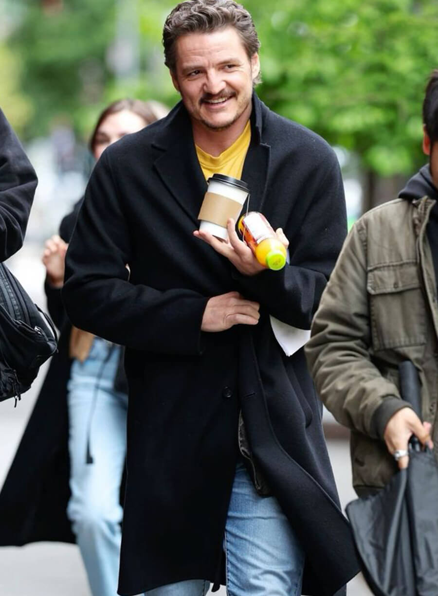 Pedro Pascal Black Wool Coat