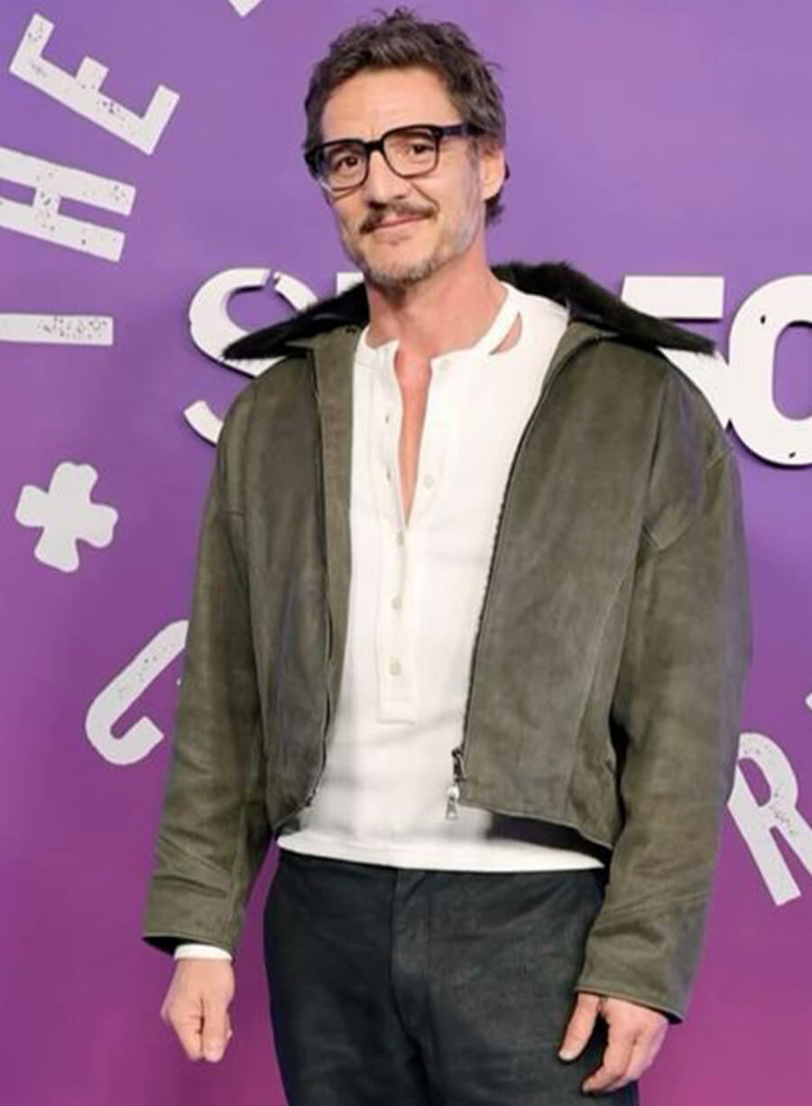 Pedro Pascal Green Suede Leather Jacket