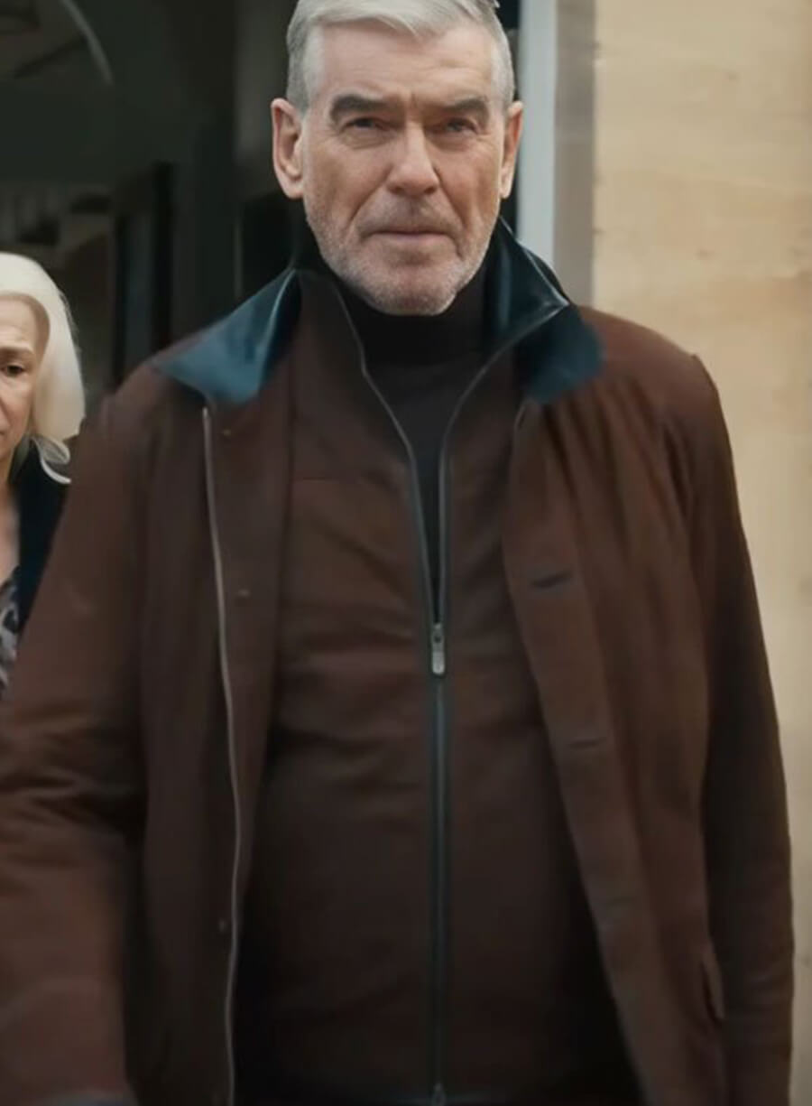 Pierce Brosnan MobLand Brown Suede Leather Jacket