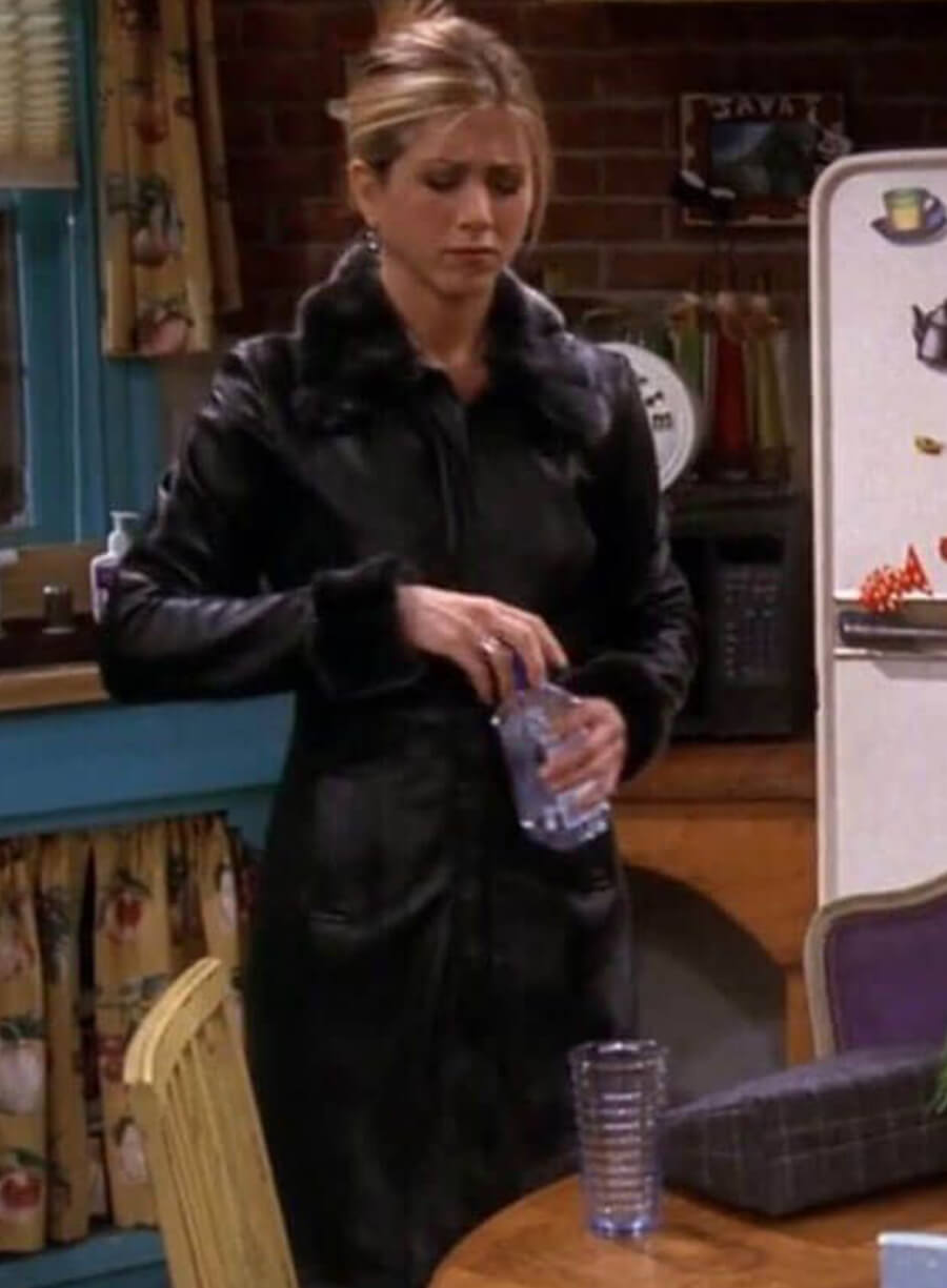 Rachel Green Friends Black Leather Fur Coat