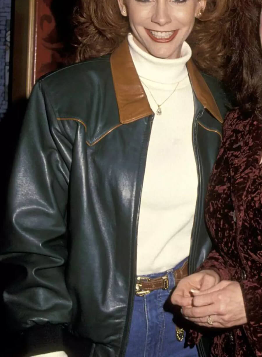 Reba McEntire Green Leather Bomber Jacket