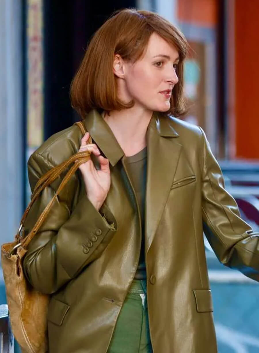 Renate Reinsve A Different Man Green Leather Blazer
