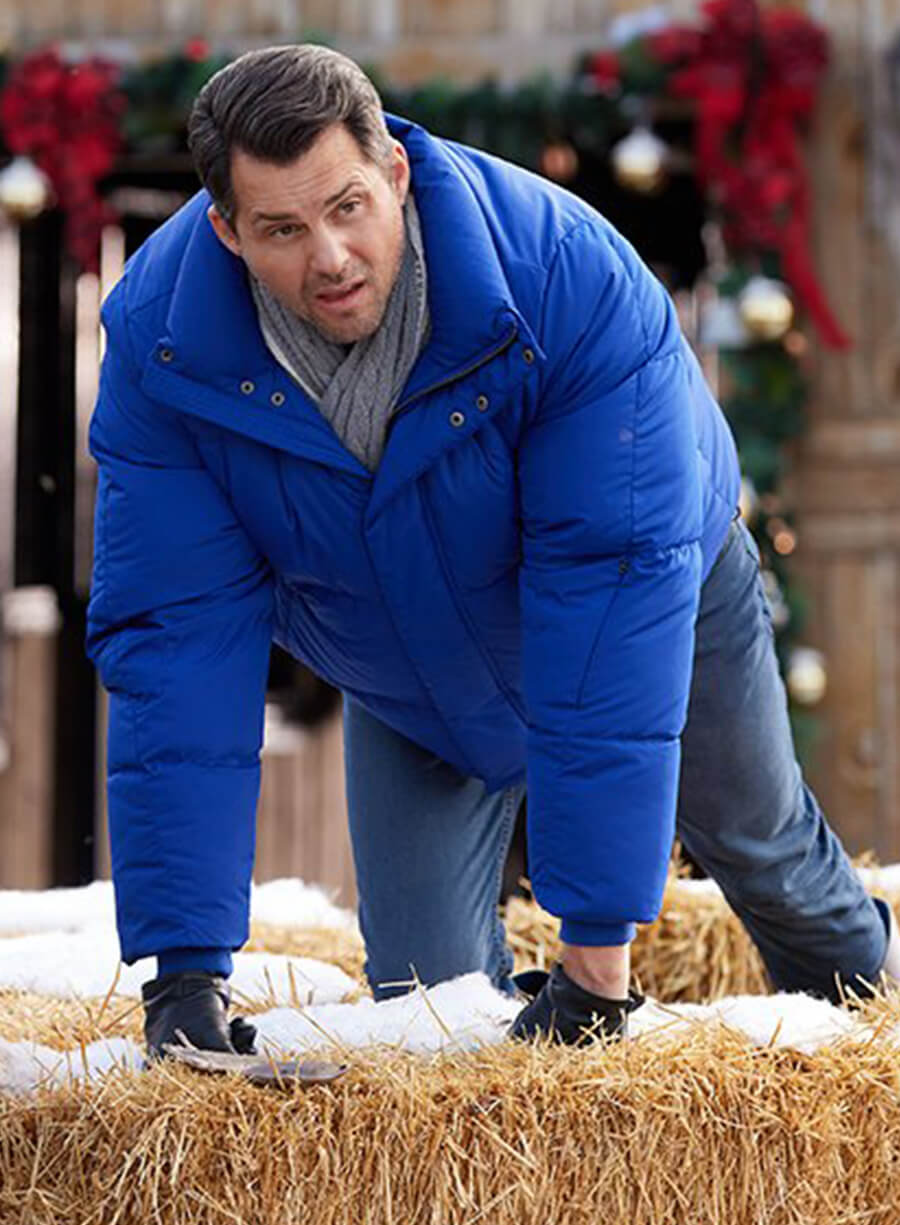 Robby We Wish You a Married Christmas Blue Puffer Jacket