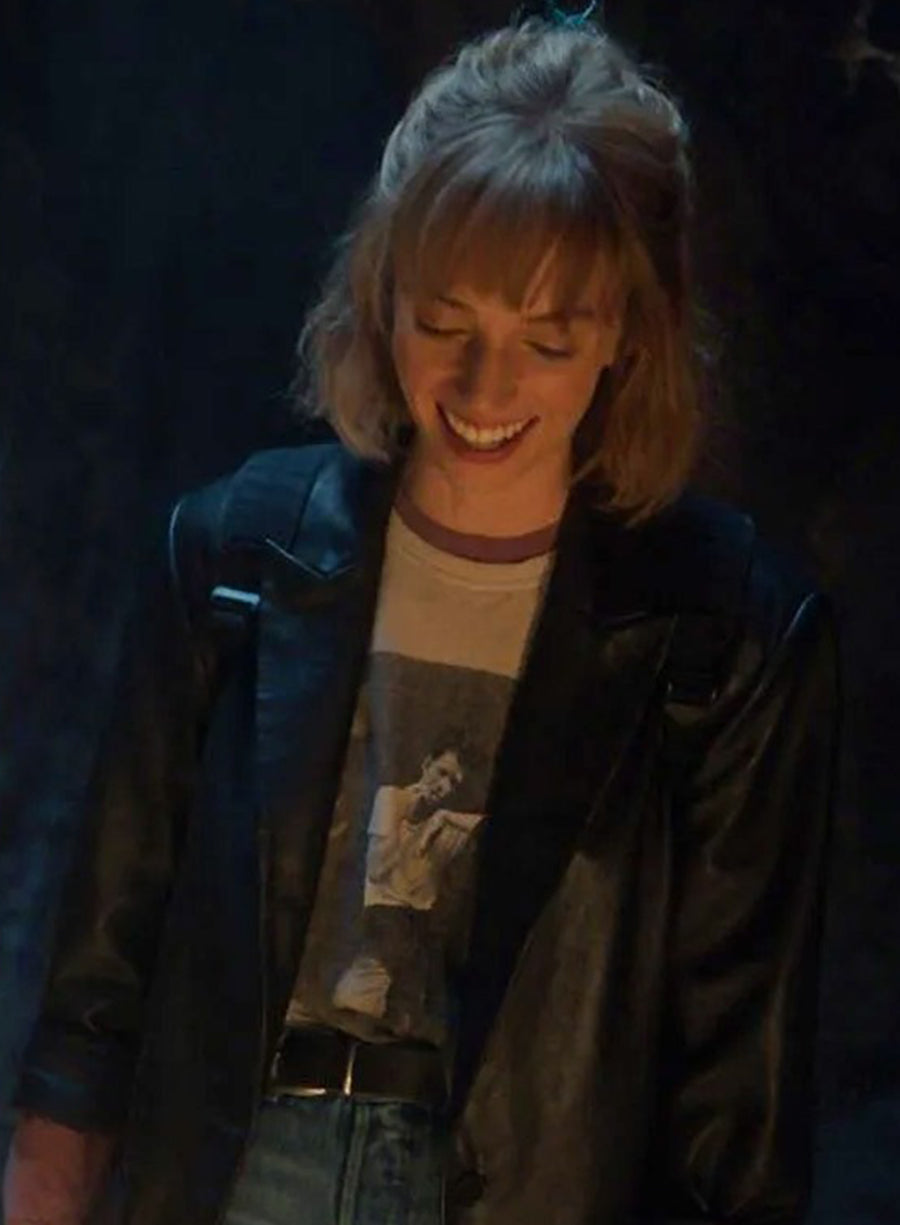 Robin Stranger things Season 05 Black Leather Coat