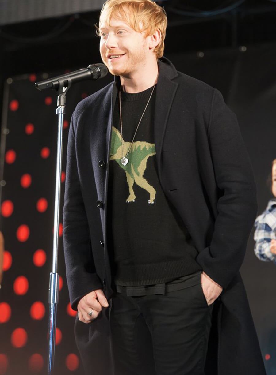 Rupert Grint Black Wool Coat